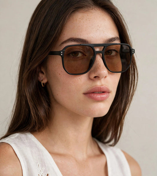 ￼Óculos de sol retrô com armação grande, proteção UV e lentes Oceânicas - Unissex